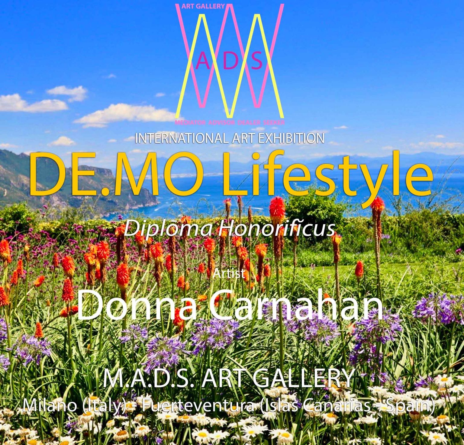 Donna Carnahan in MADS art Gallery Milano Italy and Fuerteventura Spain